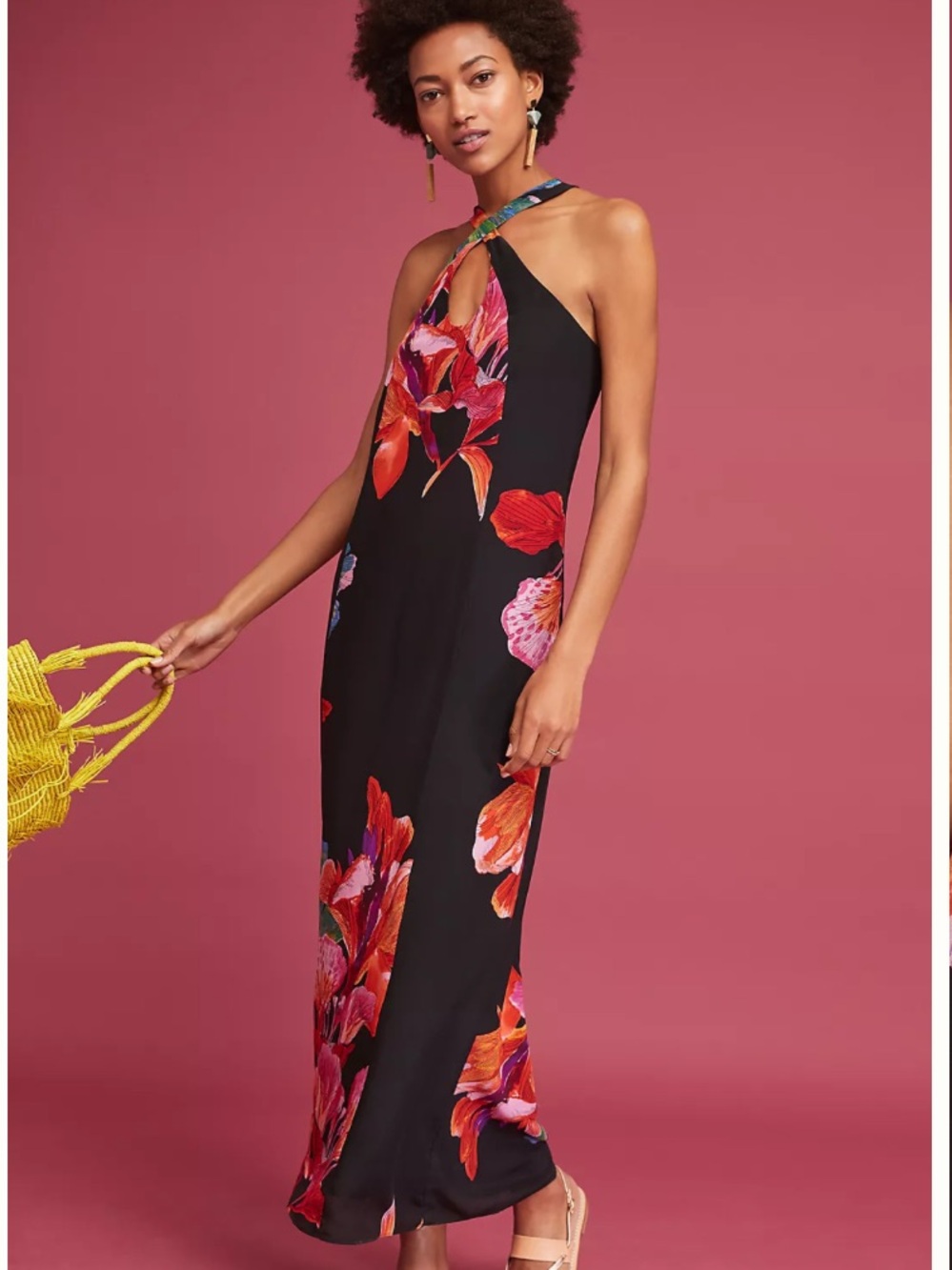Anthropologie Maeve Cayman Silk Halter Maxi Dress Size Large